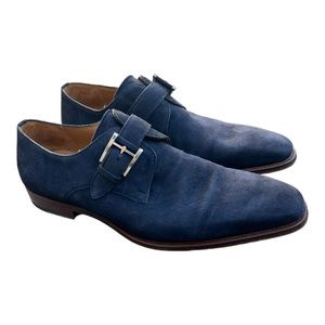 Magnanni 'Marco II' Monk Strap Men's Shoes Size 11½ in Blue Suede